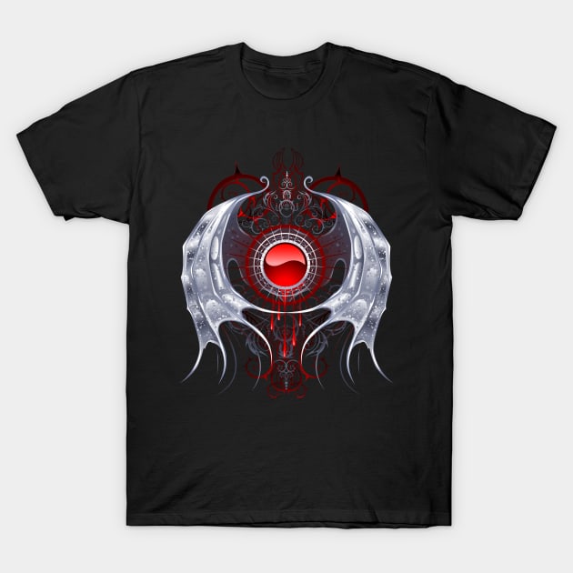 Round banner with silver wings ( Vampire wings ) T-Shirt by Blackmoon9